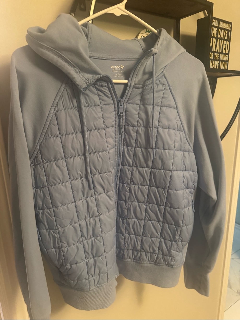 Old Navy womens Light Blue Quilted Hooded Jacket size large
